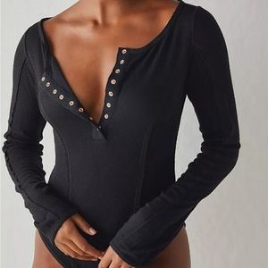 Free People Sloane Bodysuit in Black Sz Lrg NWT